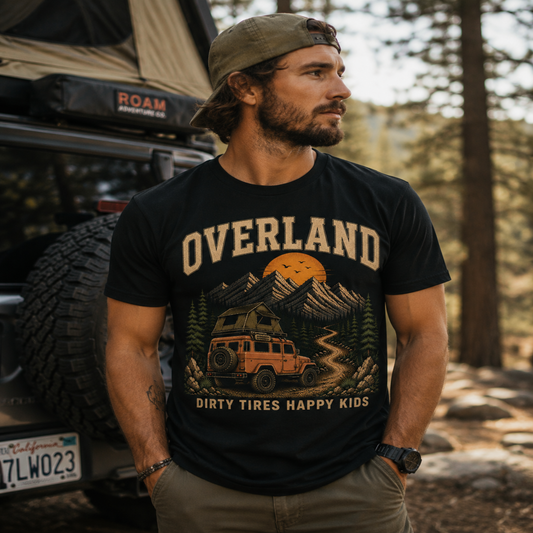 OVERLAND Dad T-Shirt – Dirty Tires Happy Kids Adventure Tee