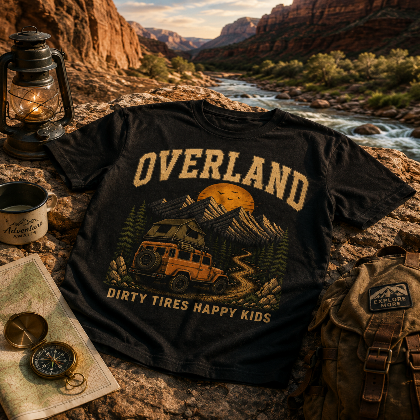 OVERLAND Dad T-Shirt – Dirty Tires Happy Kids Adventure Tee