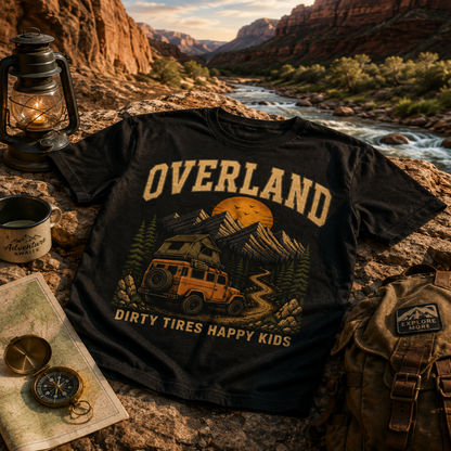 OVERLAND Dad T-Shirt – Dirty Tires Happy Kids Adventure Tee